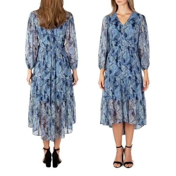 Joie NEW Blue Parisian Paisley Watercolor Tiered Flowy Midi / Long Dress Large - Picture 9 of 9